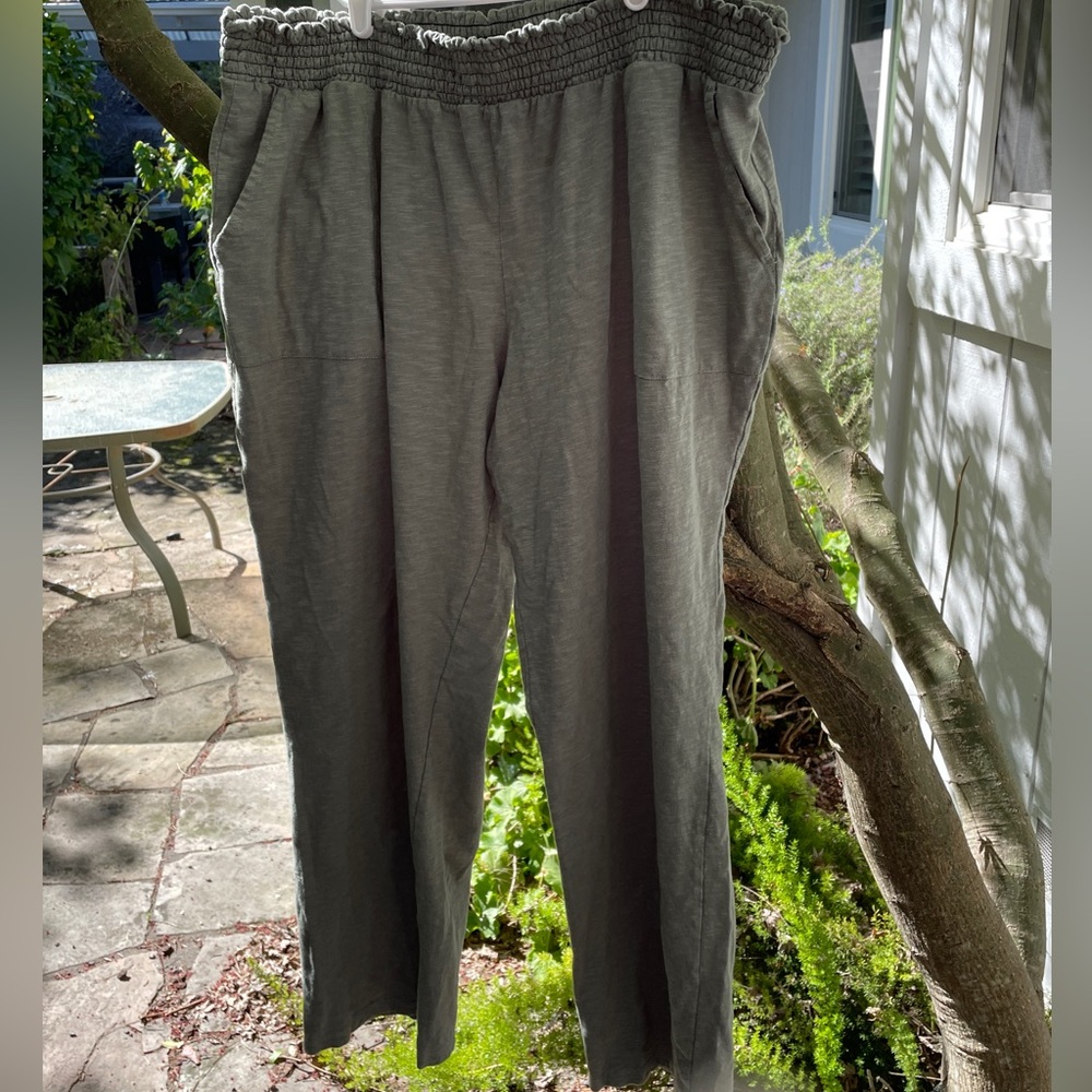 Candace Cameron Bure sunkissed smocked waist pants olive ash green -XL- A488154